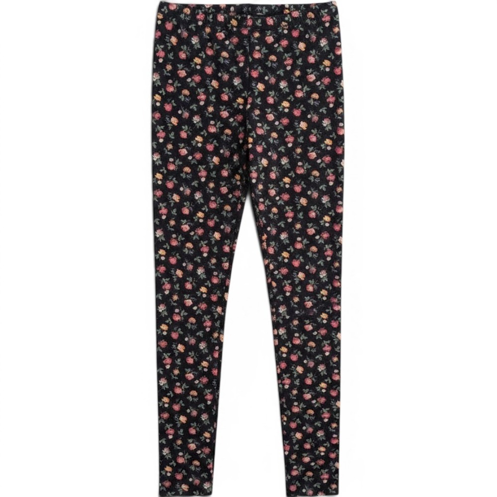 Forever 21 Leggings Juniors Medium Black Rose Floral Print Stretch Pants Cottage